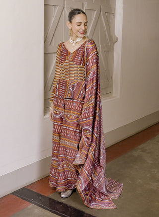 Roshan Maroon Printed Palazzo Set by Saksham & Neharicka available on Indiaspopup