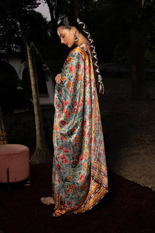 Gray Printed A-Line Kurta Set by Saksham & Neharicka available on Indiaspopup