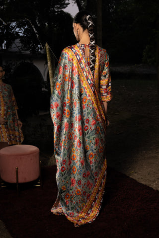Gray Printed A-Line Kurta Set by Saksham & Neharicka available on Indiaspopup