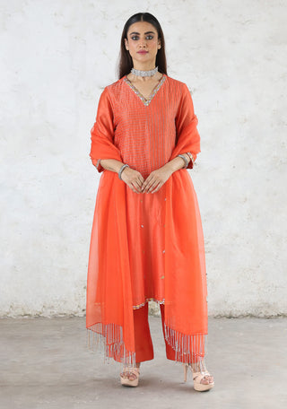 Laalima vermilion embroidered kurta set