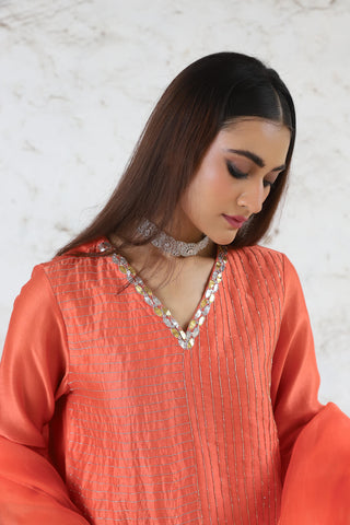 Laalima vermilion embroidered kurta set