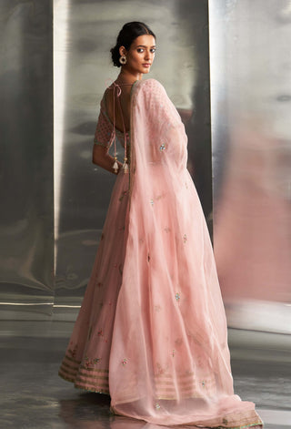 Light Pink Embroidered Lehenga Set by Charkhee, available on Indiaspopup.com
