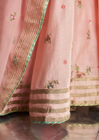 Light Pink Embroidered Lehenga Set by Charkhee, available on Indiaspopup.com