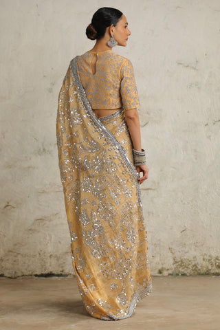 Rajkumari Gold Sari And Blouse by Saksham & Neharicka available on Indiaspopup.com