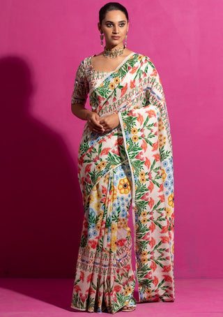 Saksham & Neharicka-Champa Bagh Multicolor Sari And Unstitched Blouse-INDIASPOPUP.COM