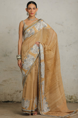 Mahalaya Beige Sari And Unstitched Blouse by Saksham & Neharicka available on Indiaspopup.com