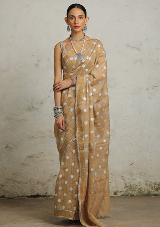 Samiul Beige Sari And Unstitched Blouse by Saksham & Neharicka available on Indiaspopup.com