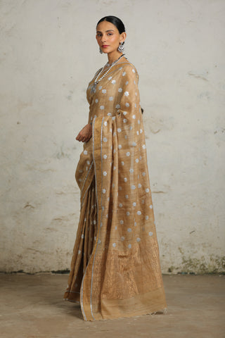 Samiul Beige Sari And Unstitched Blouse by Saksham & Neharicka available on Indiaspopup.com