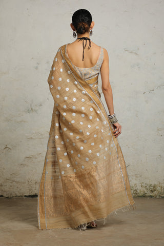 Samiul Beige Sari And Unstitched Blouse by Saksham & Neharicka available on Indiaspopup.com