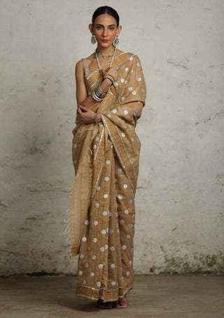Samiul Beige Sari And Unstitched Blouse by Saksham & Neharicka available on Indiaspopup.com
