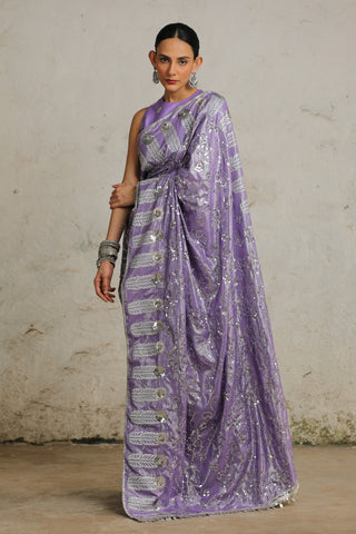 Pansy Purple Embroidered Sari Set by Saksham & Neharicka available on Indiaspopup.com