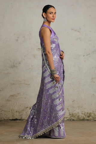 Pansy Purple Embroidered Sari Set by Saksham & Neharicka available on Indiaspopup.com