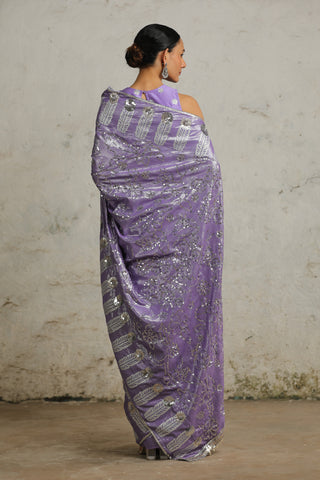 Pansy Purple Embroidered Sari Set by Saksham & Neharicka available on Indiaspopup.com
