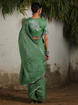 Green Zari Sari Set by Saksham & Neharicka available on Indiaspopup.com