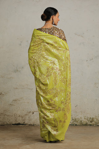 Lebu Green Sari And Unstitched Blouse by Saksham & Neharicka available on Indiaspopup.com