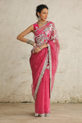 Pink Cosmos Sari Set by Saksham & Neharicka available on Indiaspopup.com
