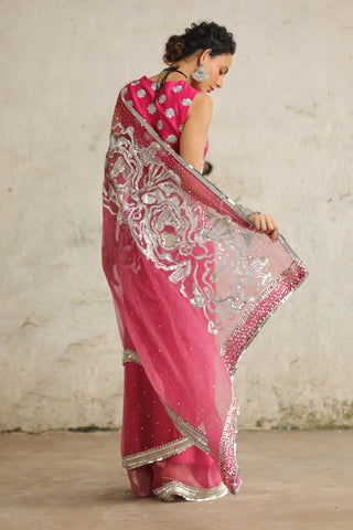 Pink Cosmos Sari Set by Saksham & Neharicka available on Indiaspopup.com