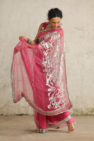 Pink Cosmos Sari Set by Saksham & Neharicka available on Indiaspopup.com