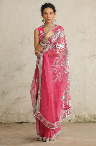 Pink Cosmos Sari Set by Saksham & Neharicka available on Indiaspopup.com