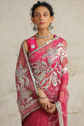 Pink Cosmos Sari Set by Saksham & Neharicka available on Indiaspopup.com