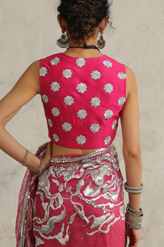 Pink Cosmos Sari Set by Saksham & Neharicka available on Indiaspopup.com