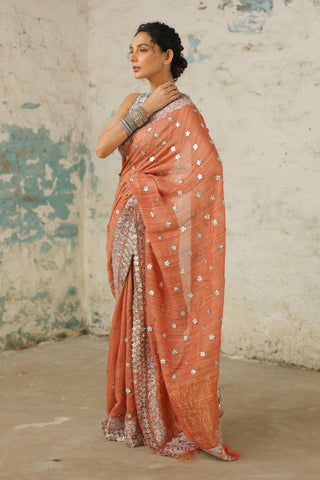 Copper Rust Sari And Unstitched Blouse by Saksham & Neharicka available on Indiaspopup.com