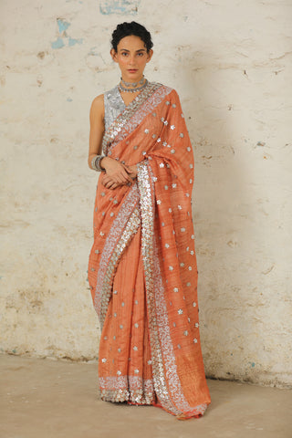 Copper Rust Sari And Unstitched Blouse by Saksham & Neharicka available on Indiaspopup.com