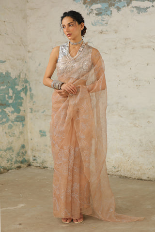 Dune Organza Sari And Unstitched Blouse by Saksham & Neharicka available on Indiaspopup.com