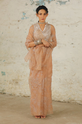 Dune Organza Sari And Unstitched Blouse by Saksham & Neharicka available on Indiaspopup.com