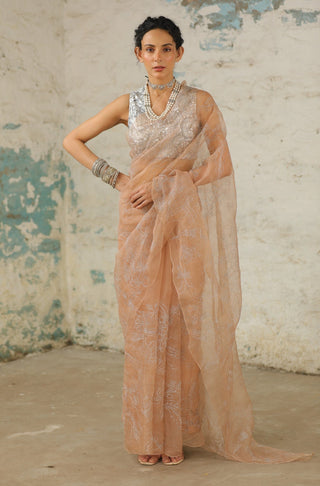 Dune Organza Sari And Unstitched Blouse by Saksham & Neharicka available on Indiaspopup.com