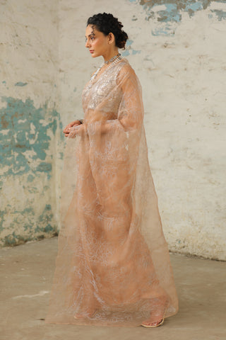 Dune Organza Sari And Unstitched Blouse by Saksham & Neharicka available on Indiaspopup.com
