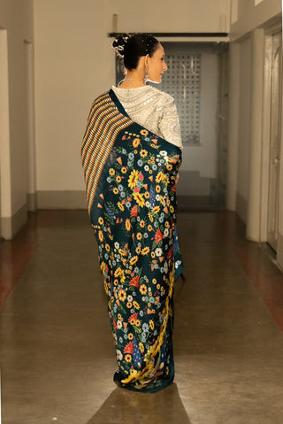 Pataliputra Printed Sari And Unstitched Blouse by Saksham & Neharicka available on Indiaspopup