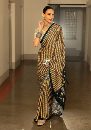 Pataliputra Printed Sari And Unstitched Blouse by Saksham & Neharicka available on Indiaspopup