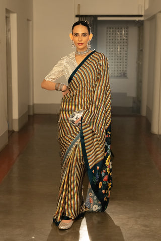Pataliputra Printed Sari And Unstitched Blouse by Saksham & Neharicka available on Indiaspopup