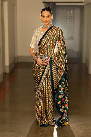 Pataliputra Printed Sari And Unstitched Blouse by Saksham & Neharicka available on Indiaspopup