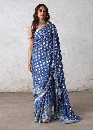 Neelga cornflower blue sari and blouse piece
