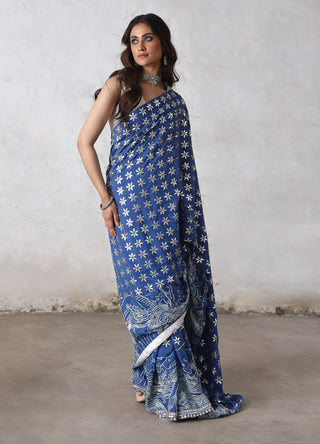 Neelga cornflower blue sari and blouse piece