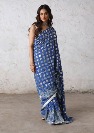 Neelga cornflower blue sari and blouse piece
