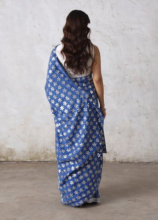 Neelga cornflower blue sari and blouse piece