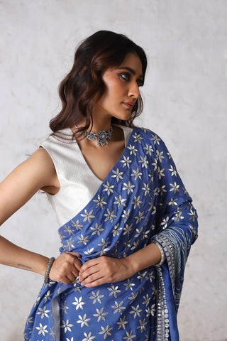 Neelga cornflower blue sari and blouse piece