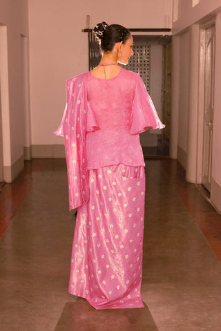 Pink Embroidered Sari Dress And Blouse by Saksham & Neharicka available on Indiaspopup