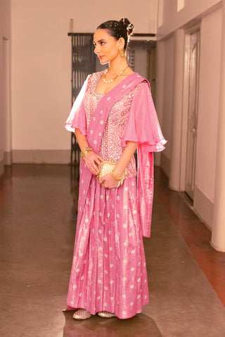Pink Embroidered Sari Dress And Blouse by Saksham & Neharicka available on Indiaspopup