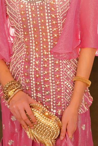 Pink Embroidered Sari Dress And Blouse by Saksham & Neharicka available on Indiaspopup