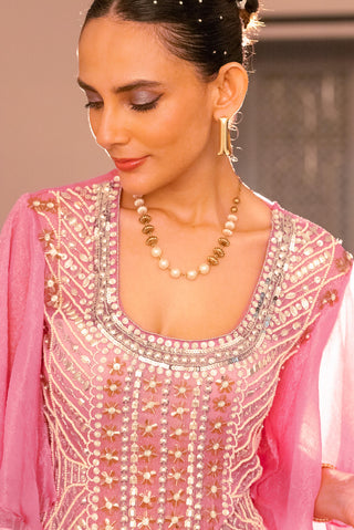 Pink Embroidered Sari Dress And Blouse by Saksham & Neharicka available on Indiaspopup