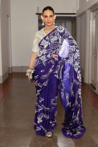 Violet Embroidered Sari And Blouse by Saksham & Neharicka available on Indiaspopup