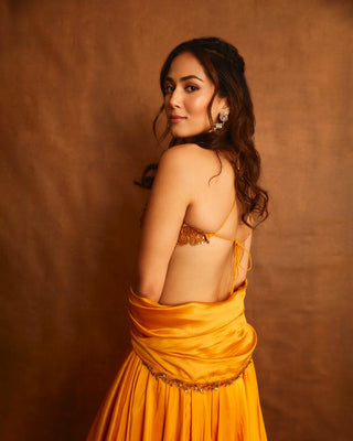 Punit Balana Mustard Kasundi Lehenga Set available on indiaspopup