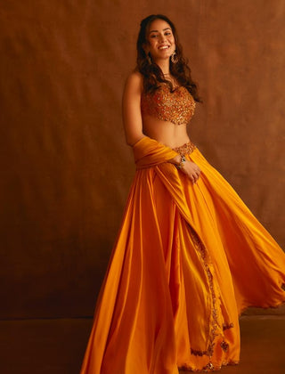 Punit Balana Mustard Kasundi Lehenga Set available on indiaspopup