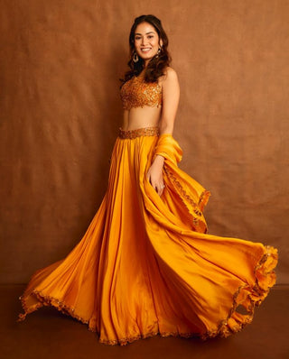 Punit Balana Mustard Kasundi Lehenga Set available on indiaspopup