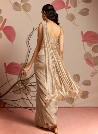 Gold choli and pre-stitched sari with belt