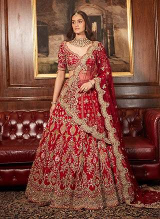 Zinah red lehenga set